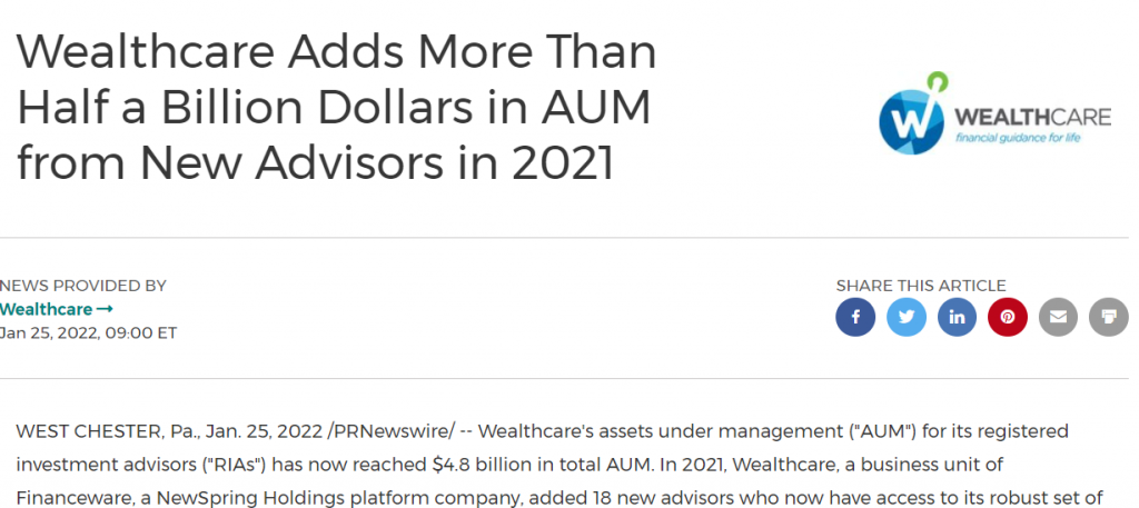 Wealthcare Adds More Than Half a Billion Dollars in AUM from New Advisors in 2021